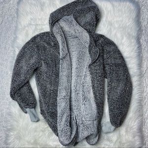 Reversible hooded fuzzy coat